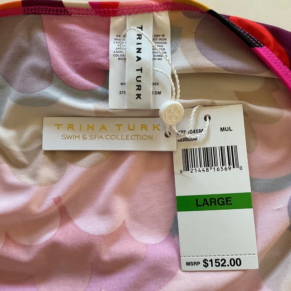 Trina Turk Fan Faire Multicolor Pink Boatneck Tunic Swim Cover Up Dress L $152 - Picture 8 of 11